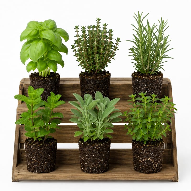4 Live Fragrant and Edible Herb Plants Combo, Random Assorted Varieties: Rosemary, Basil, Lemon Balm, Mint and Other Herbs