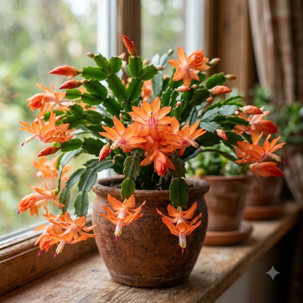2 Orange Christmas Cactus Live Plants, Easy Care Houseplant, 4-7'' Tall