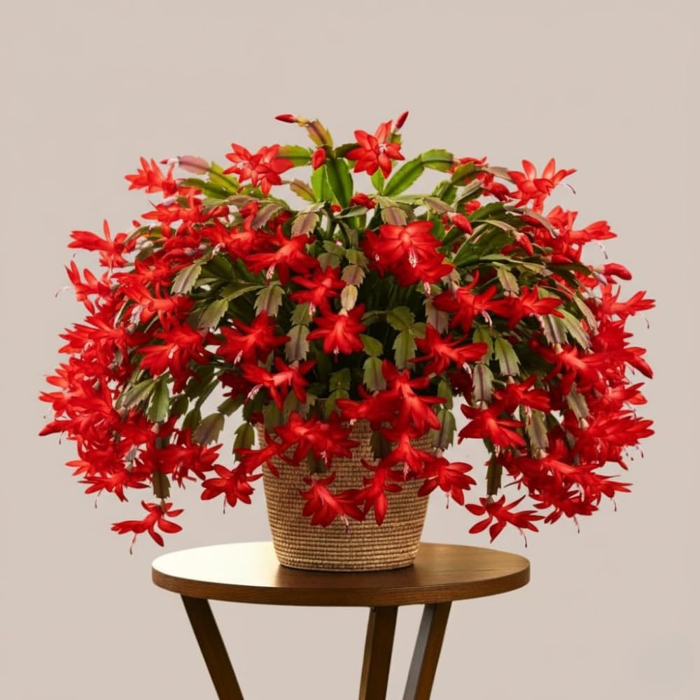 Christmas Cactus Plant Live, Starter Holiday Thanksgiving Cactus Plant for Indoor Outdoor Houseplants, Fasle Easter Cactus Plants Like, Cold Hardy, 5-9" in Tall (Red)