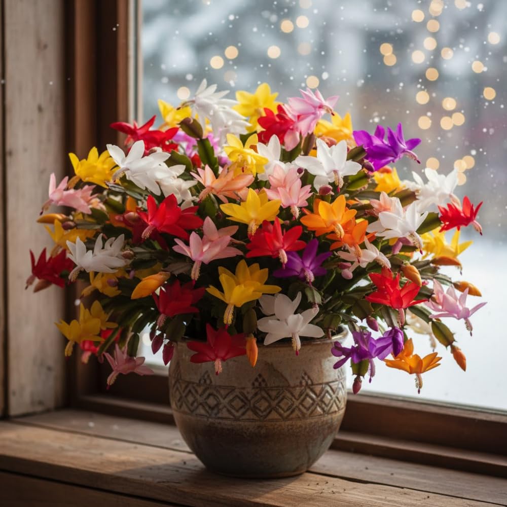 Christmas Cactus Plant, Thanksgiving Cactus in 4” Pot, Colorful Holiday Blooms, Indoor Gardens Growing (Random Color Christmas Cactus)