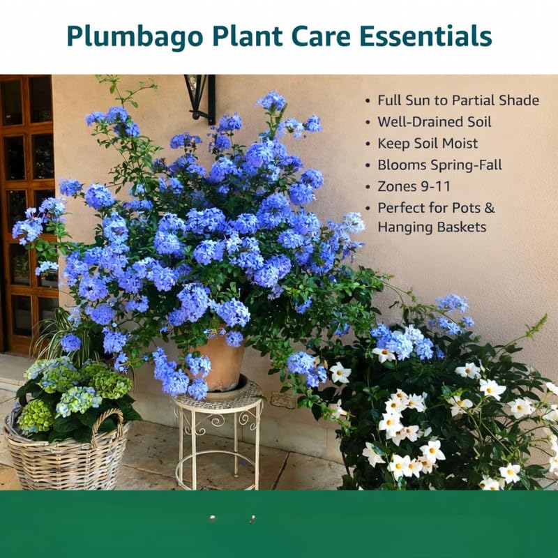 5 Blue Plumbago Cuttings 6–8 Inches, Plumbago Auriculata Plant Cuttings, Blue Flowering Shrub Starter for Outdoor Growing