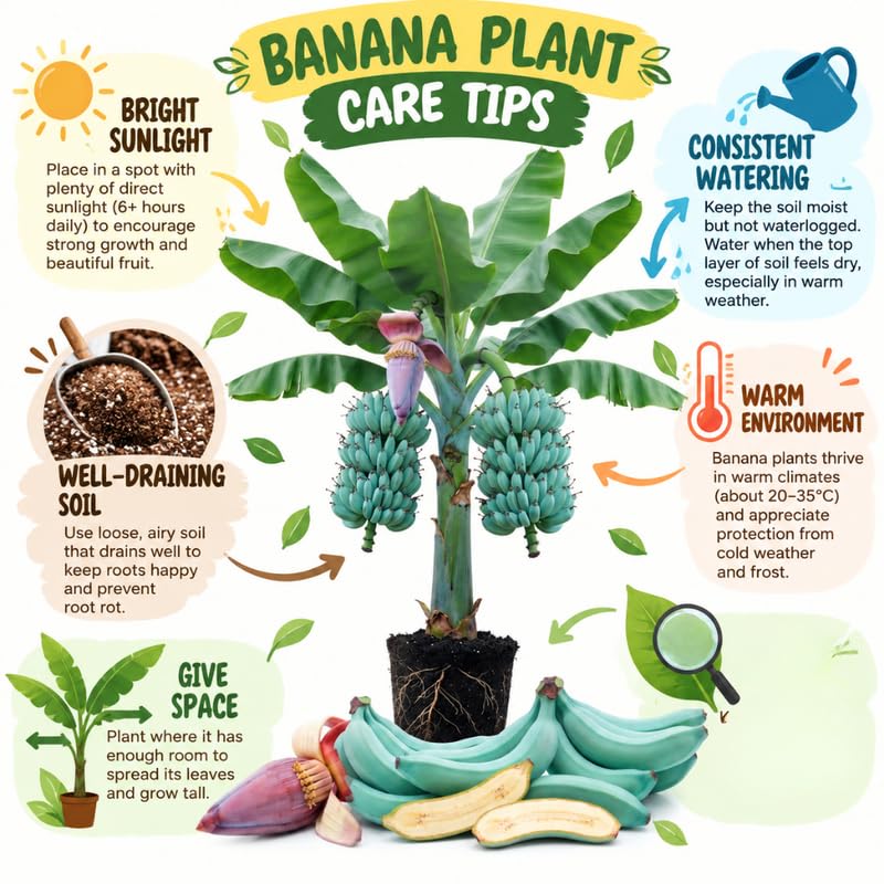 Ice Cream Blue Banana Tree Live Plant, Edible Fruit, 4-6" Tall