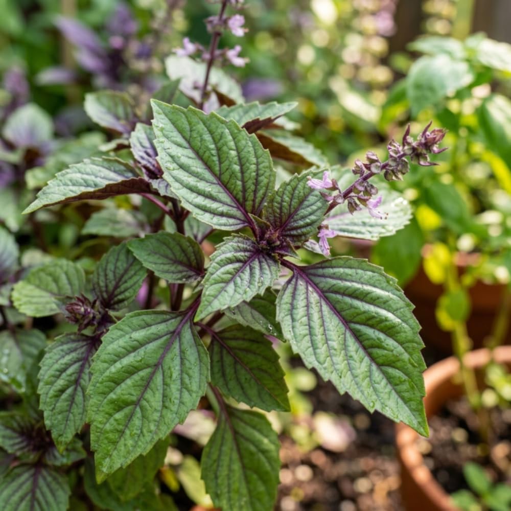 Pack of 2 Blue Basil Plant Live, Basil Live Plant, 2-5 Inc Tall, Fragrant and Edible Herbs for Containers, Raised Beds and Outdoor Garden