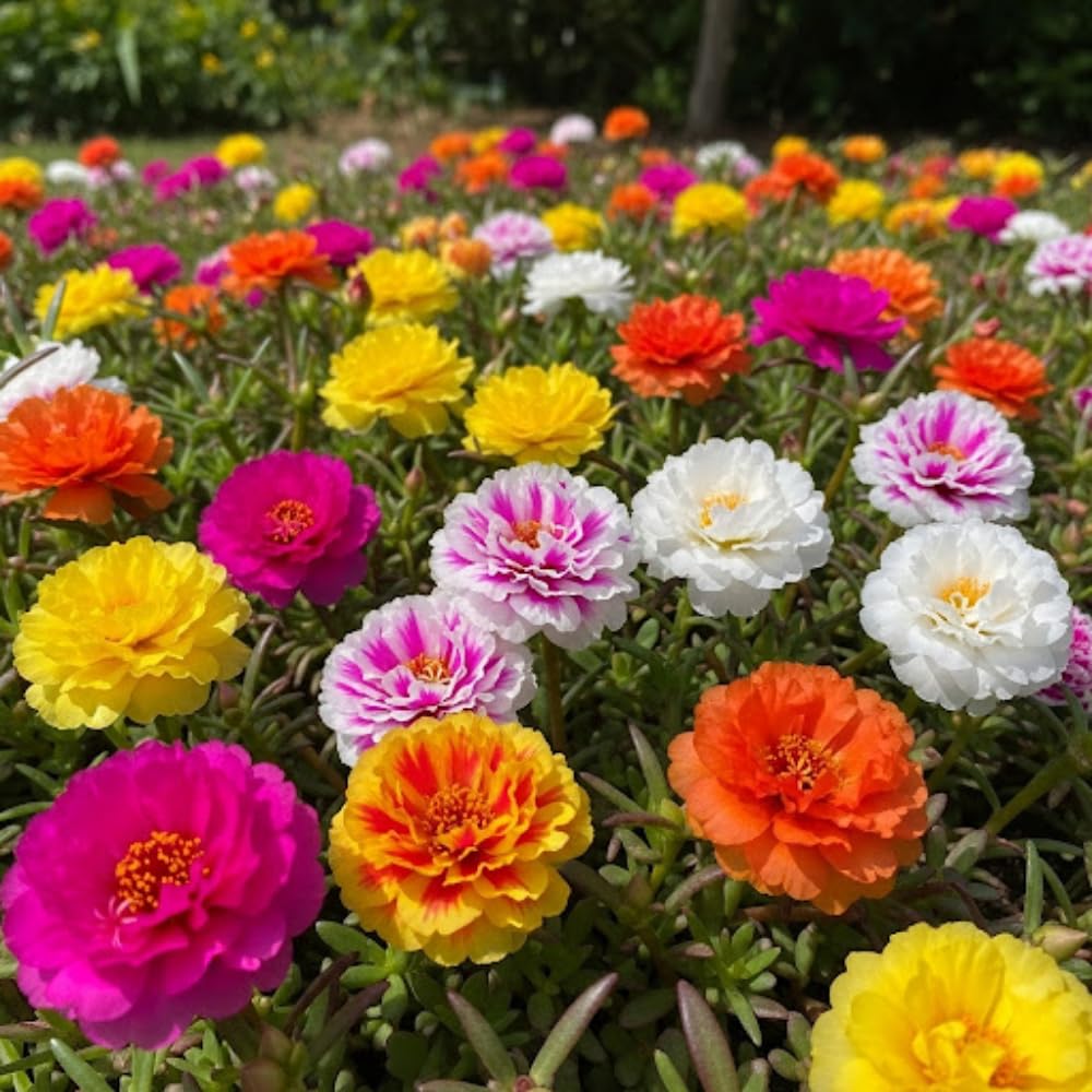 Double Portulaca Moss Rose Plants Live, 2 Mix Portulaca Plants Pots Flower Ground Cover Plant Hanging Basket