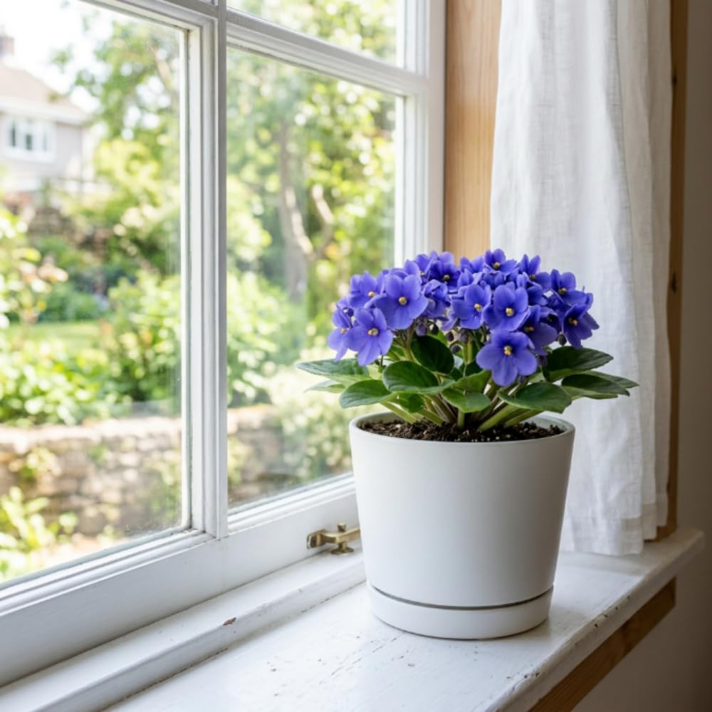 African Violets Live Plant, Blue African Violet Plant, 3-5 Inches Tall, Vibrant Blooms, Easy Care Indoor Flowering Plants for Home and Office Decoration