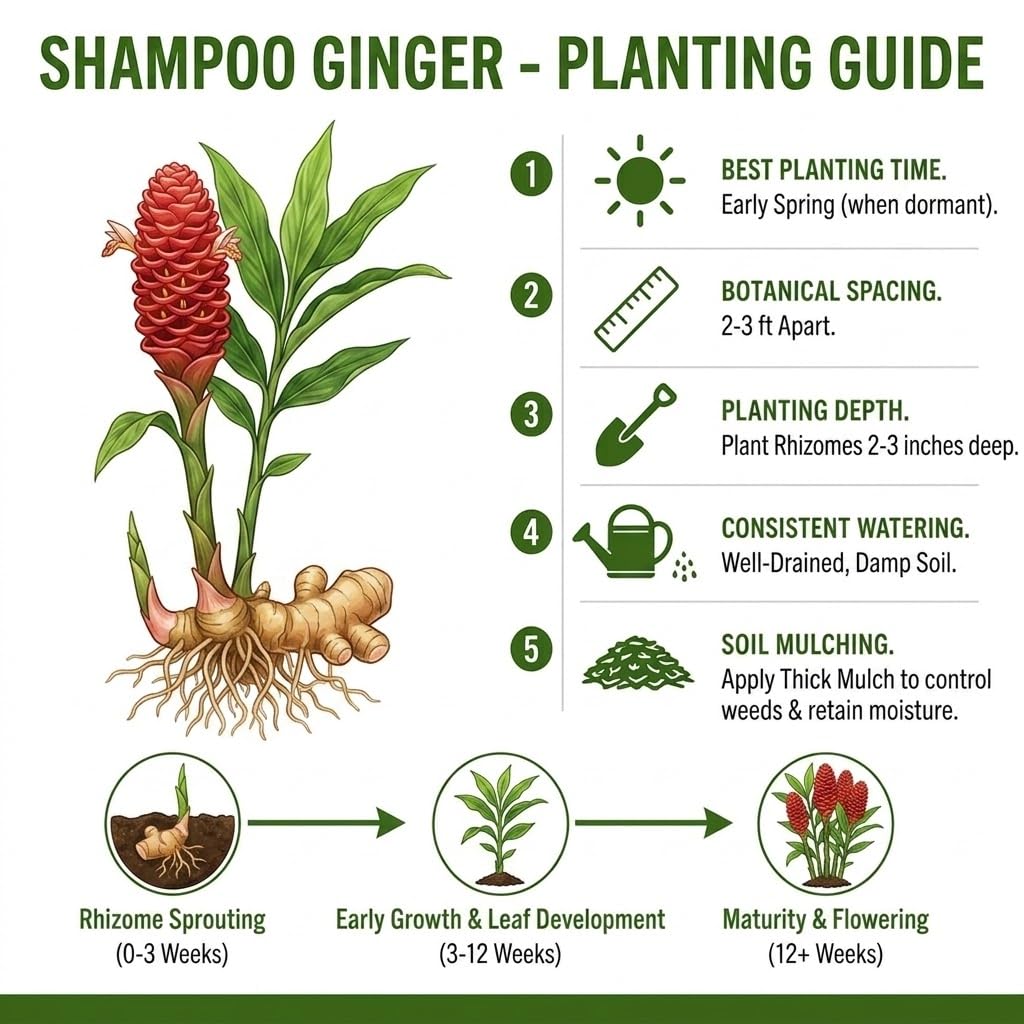 Shampoo Ginger Live Plant, Tropical Zingiber Plant Zingiber Zerumbet, Pinecone Ginger Lily for Indoor and Outdoor Gardens, 4-6 Inch Tall