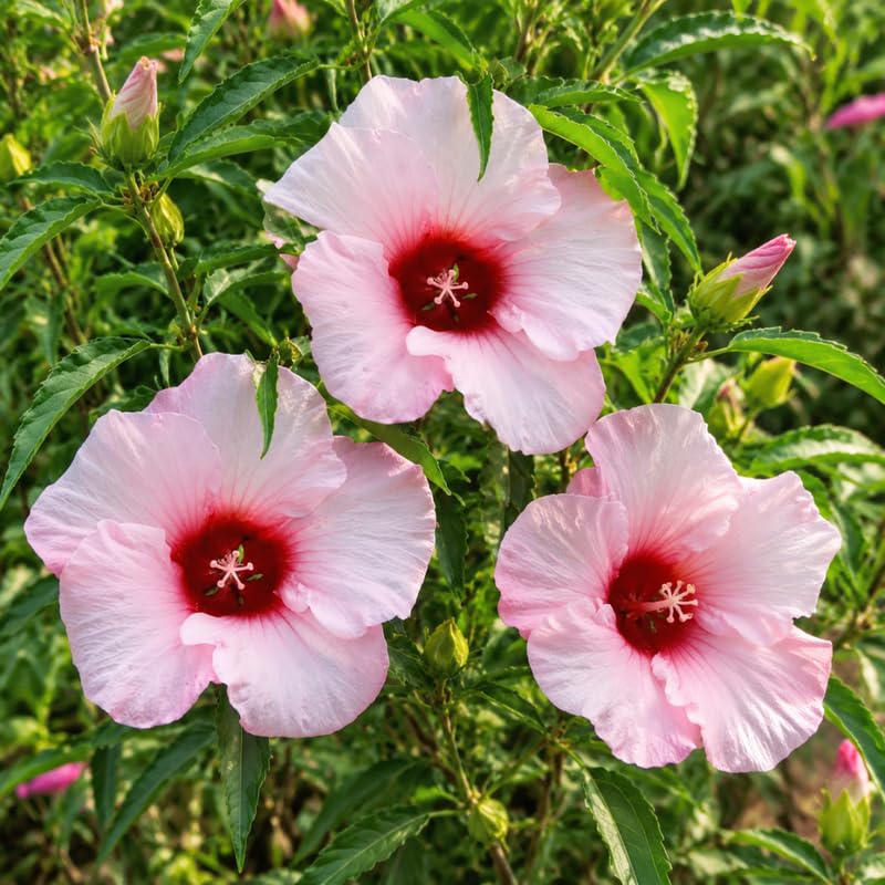 3 Hardy Hibiscus Live Plants, Flowering Shrub, Pink Blooms, 4-7"