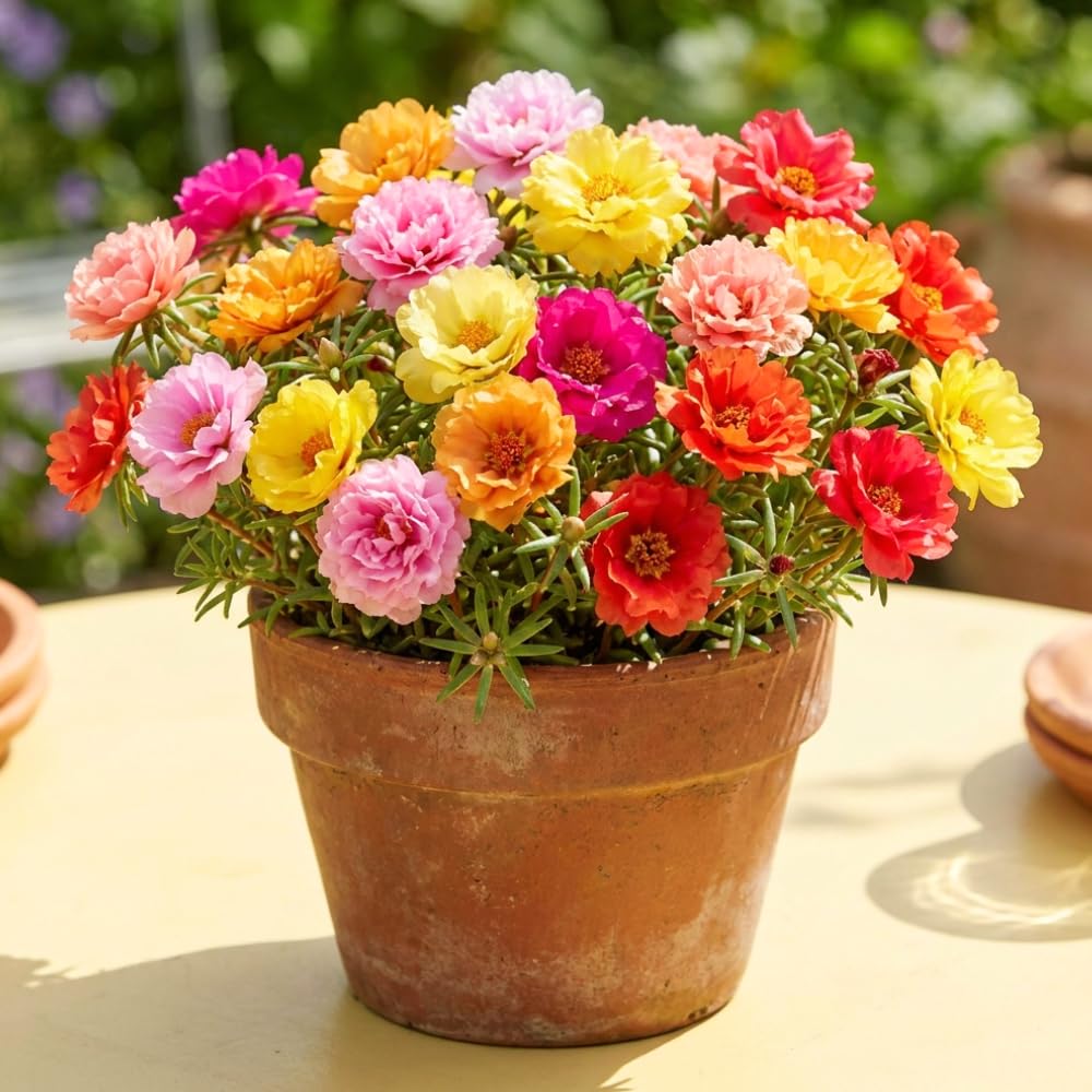 Moss Rose Plants Live, 4-8 Inches Tall, Portulaca Flower Plant, Drought Tolerant Outdoor Ground Cover, Colorful Blooming Succulent for Garden