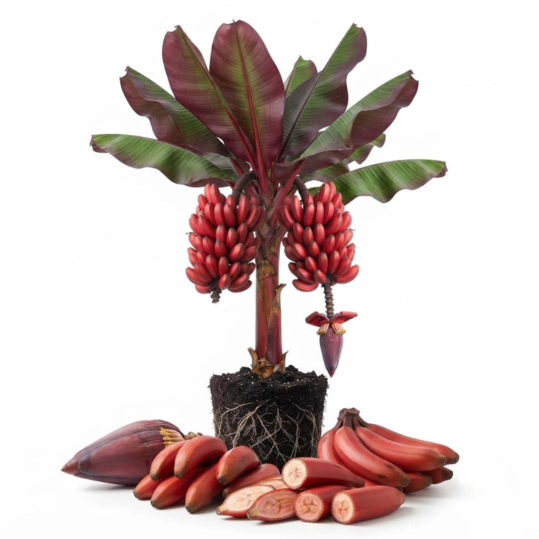 Red Banana Tree Live Plant, Edible Fruit, 4-6" Tall