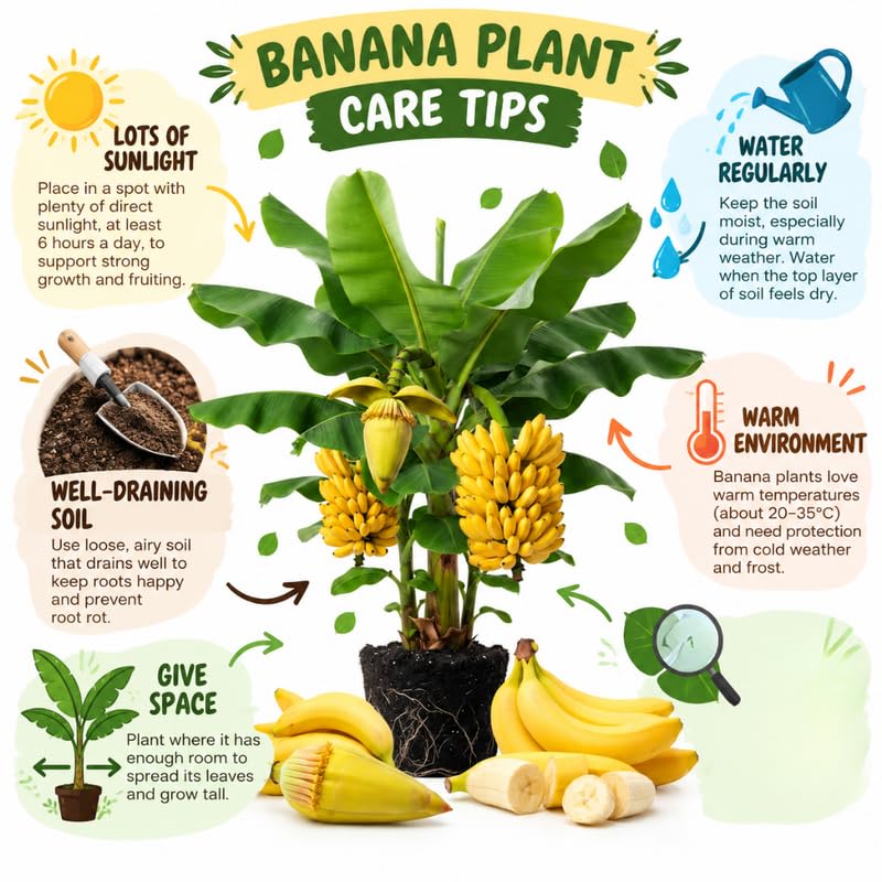Basjoo Banana Tree Live Plant, Edible Fruit, 4-6" Tall