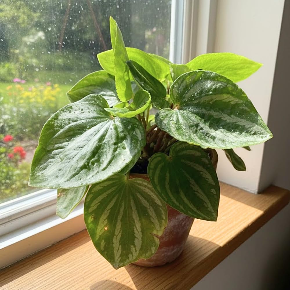 Peperomia Watermelon Live Plant, Peperomia Live Indoor Plant, Dark Green Ripple Leaf, 5-7 Inches Tall for Growing