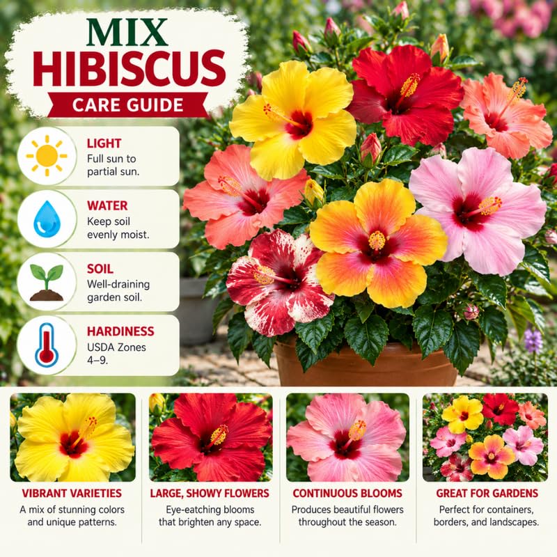 4 Hardy Hibiscus Live Plants, Flowering Shrub, Multicolor Blooms, 4-7" Tall