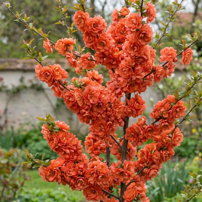 Flowering Quince Plant in 4'' Pot, 3–6 Inch Tall Chaenomeles Shrub, Spring Blooming Outdoor Plant, Easy Grow (Orange Quince)