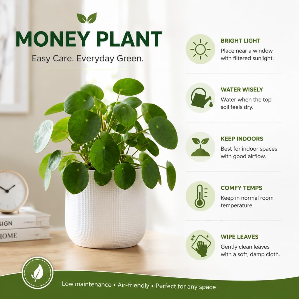 Money Plants Live, Pilea Peperomioides Plant Live, Pilea Plant Live, 4-6 Inc Tall, Easy Care Indoor Houseplant for Home and Office Decor