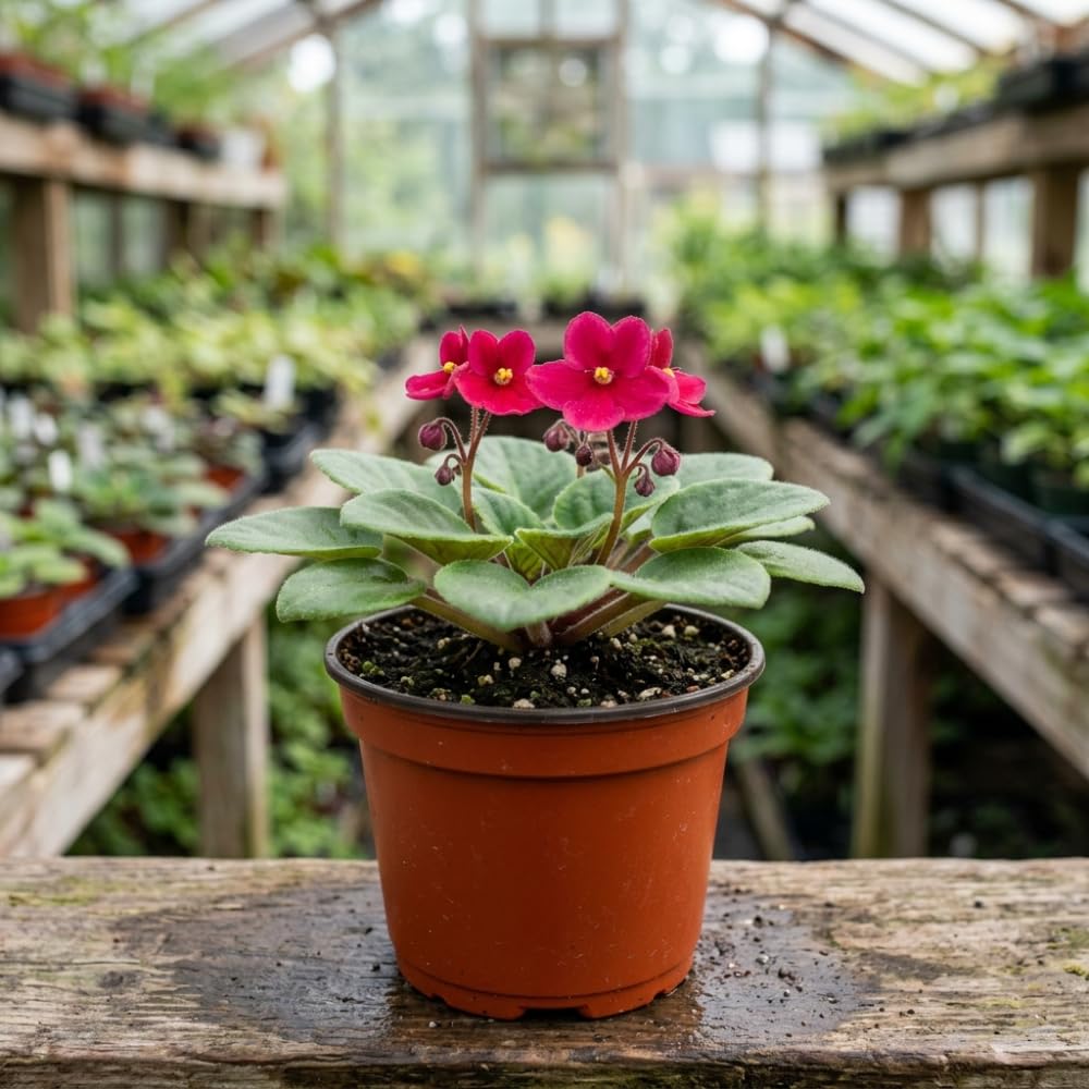 African Violets Live Plant, Red African Violet Plant, 3-5 Inches Tall, Vibrant Blooms, Easy Care Indoor Flowering Plants for Home and Office Decoration
