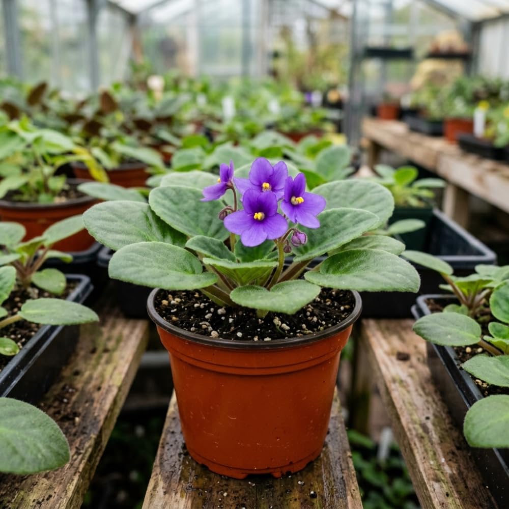 African Violets Live Plant, Purple African Violet Plant, 3-5 Inches Tall, Vibrant Blooms, Easy Care Indoor Flowering Plants for Home and Office Decoration