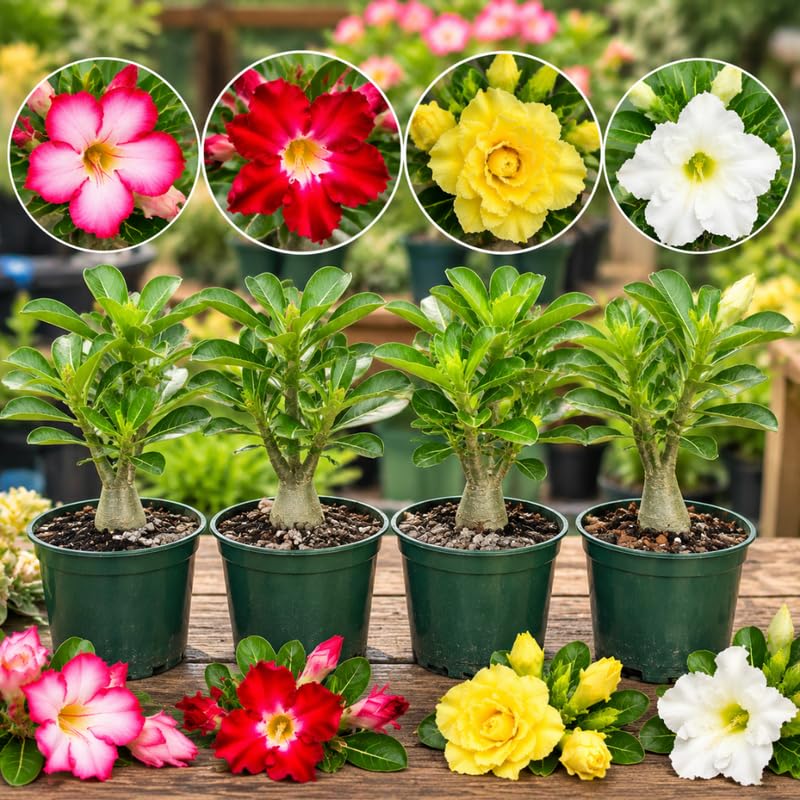 2 Mix Desert Rose Live Plants, Adenium Succulent, 4-6" Tall