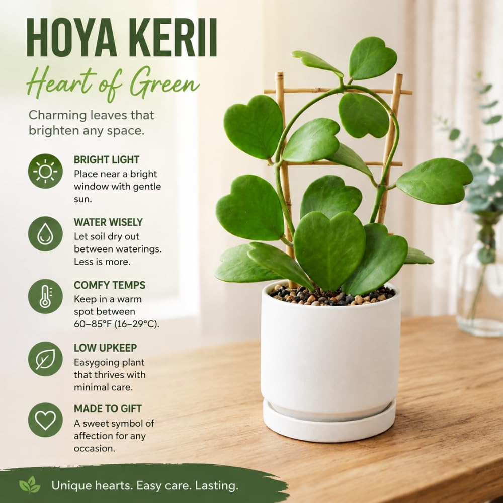 Kerrii Hoya Plant Live, Hoya Heart Plant Live, 3-5 Inc Tall, Easy Care Houseplant for Home and Office Decoration