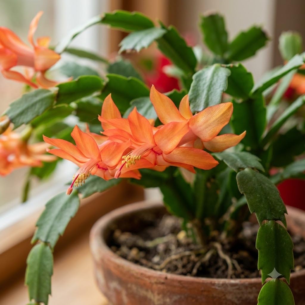 2 Orange Christmas Cactus Live Plants, Easy Care Houseplant, 4-7'' Tall