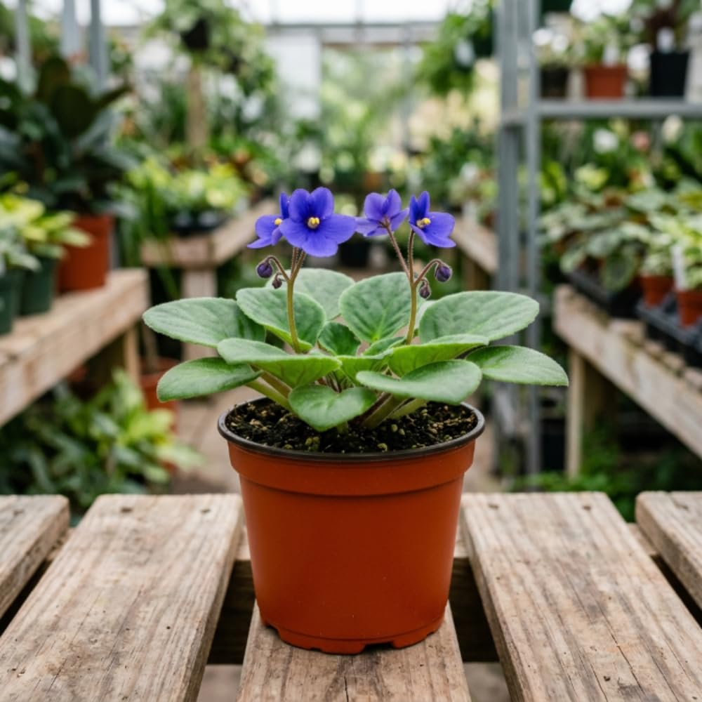 African Violets Live Plant, Blue African Violet Plant, 3-5 Inches Tall, Vibrant Blooms, Easy Care Indoor Flowering Plants for Home and Office Decoration