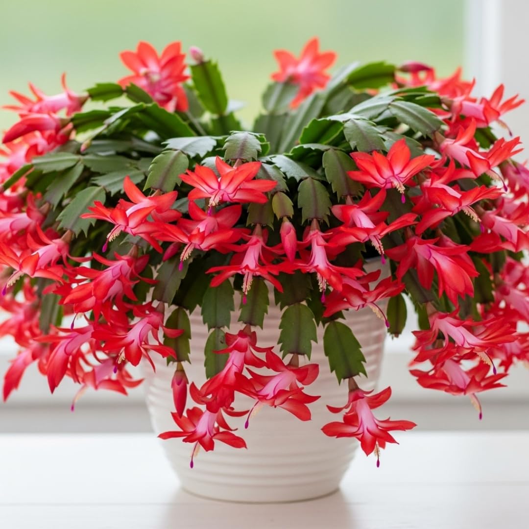 Christmas Cactus Plant Live, Starter Holiday Thanksgiving Cactus Plant for Indoor Outdoor Houseplants, Fasle Easter Cactus Plants Like, Cold Hardy, 5-9" in Tall (Single Random Blooms)