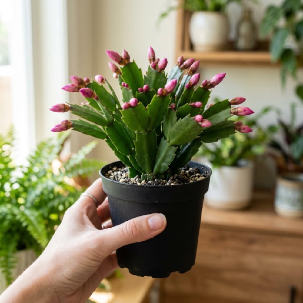 Easter Cactus Plant Live, Pink Easter Cactus, 2 Inches Pot, 3-5 Inches Tall, Indoor Flowering Succulent for Homes, Offices and Container