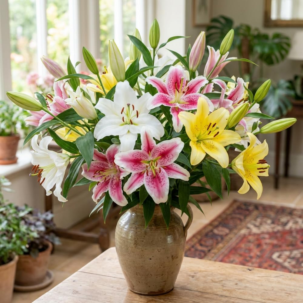 Pack of 4 Mix Lily Bulbs for Planting, Bright Sunny Blooms, Summer Flowering Perennial Garden Flowers, Lily Bulbs for Containers and Outdoor Garden
