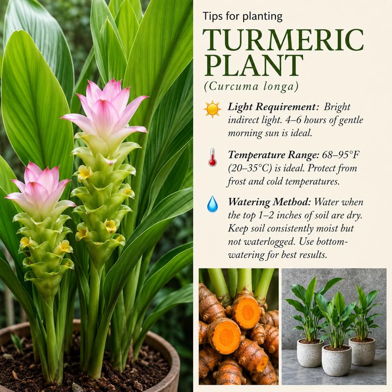 Set 3 Yellow Turmeric Plants Live 4-7 Inches Tall, Fresh Turmeric Roots Plants for Garden, Patio Pots and Indoor Use