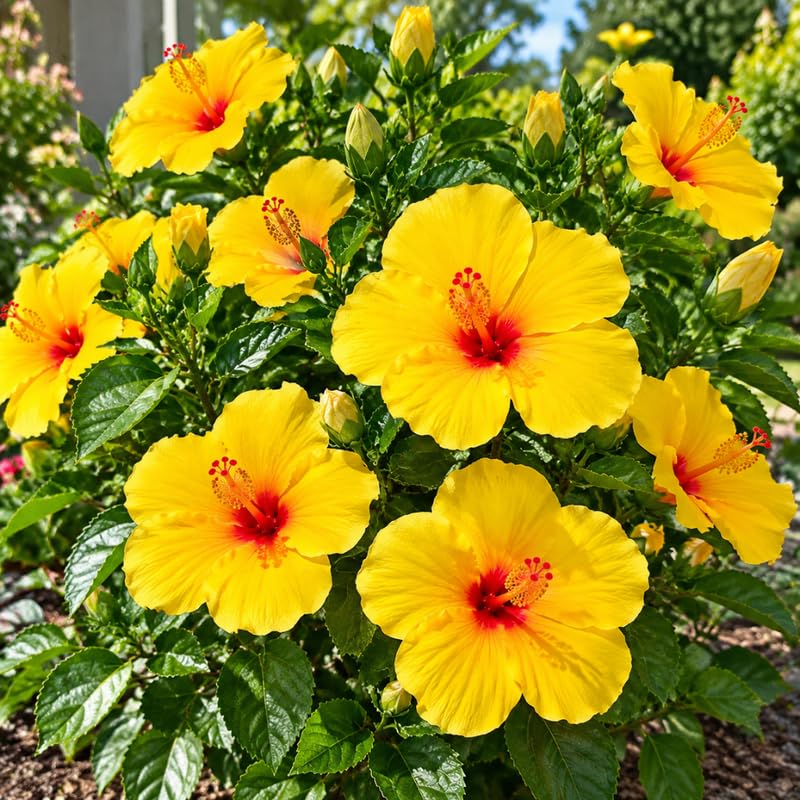 3 Hardy Hibiscus Live Plants, Flowering Shrub, Yellow Blooms, 4-7"