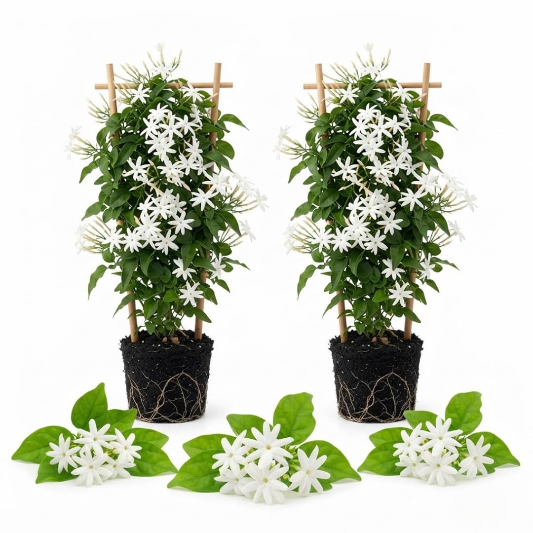 2 Grandiflora Jasmine Live Plants, Fragrant Flowering Shrubs, 4-6" Tall