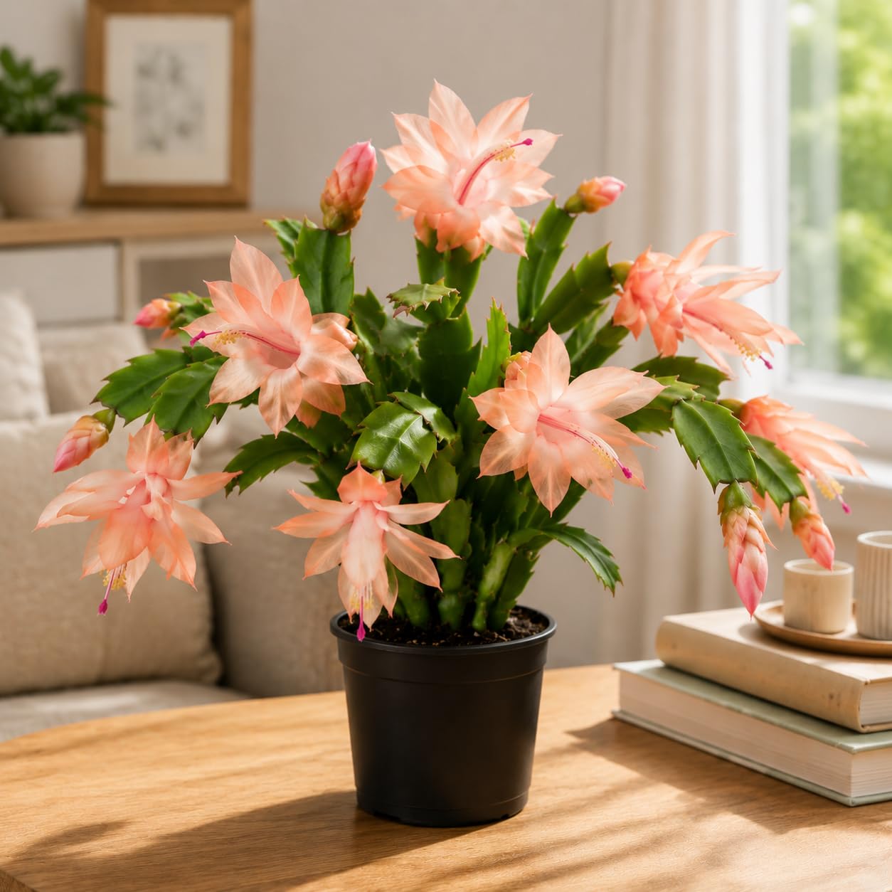 Peachy Yellow Thanksgiving Cactus Plant Live, Vibrant Holiday Flowering Cactus 4 Inch Pot, Indoor Houseplant