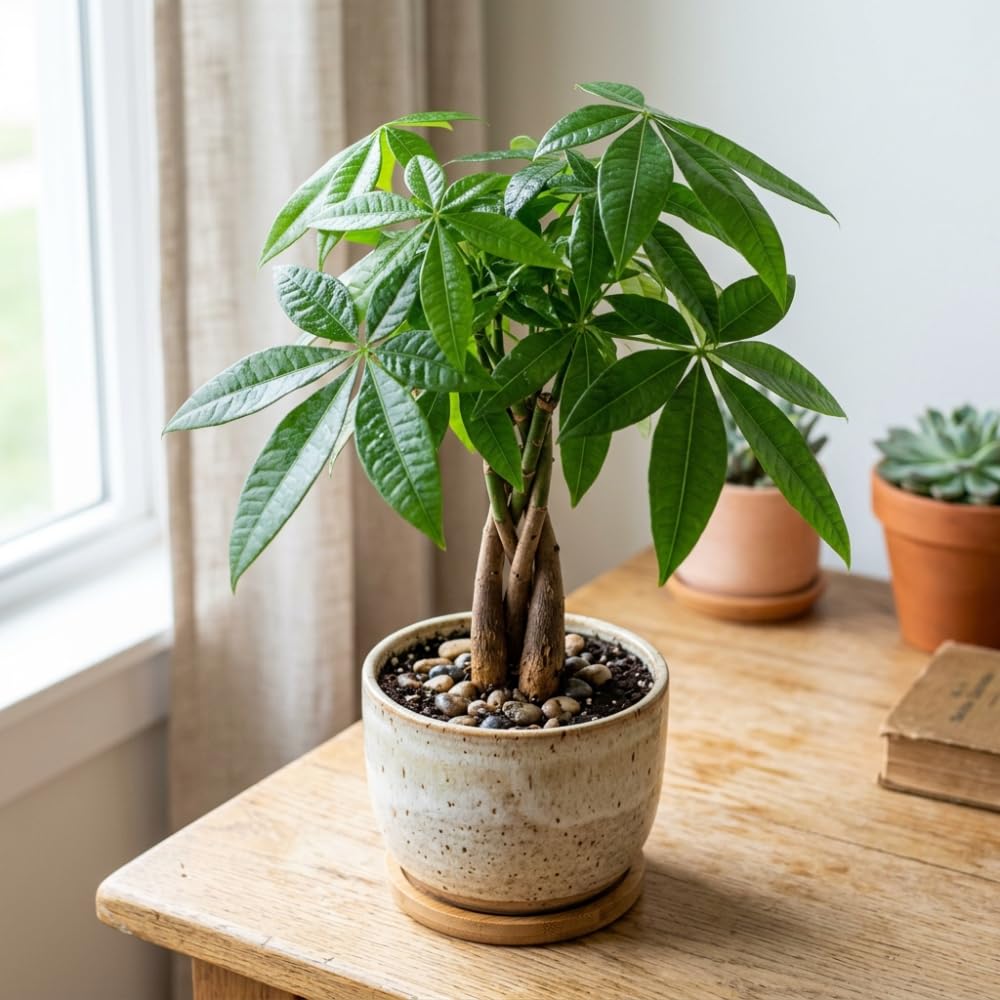 Money Tree Plant Live, Potted Money Tree, 6-10 Inc Tall, Easy Care Indoor Houseplant for Home, Office Display