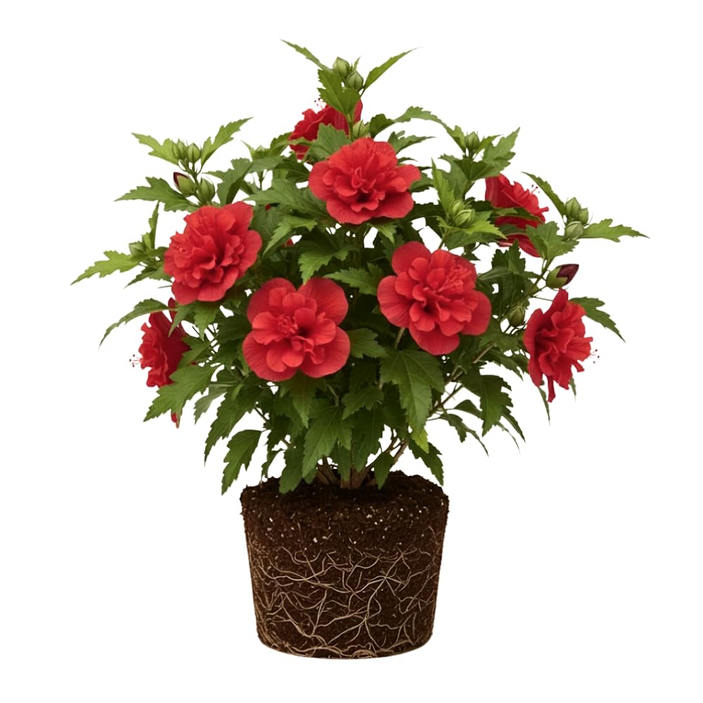 Live Rose of Sharon Plant 6-13" Tall, Althea Hibiscus Bush Well Rooted, Hardy Fragrant Hibiscus Syriacus Flowering Plant - Red Blooms
