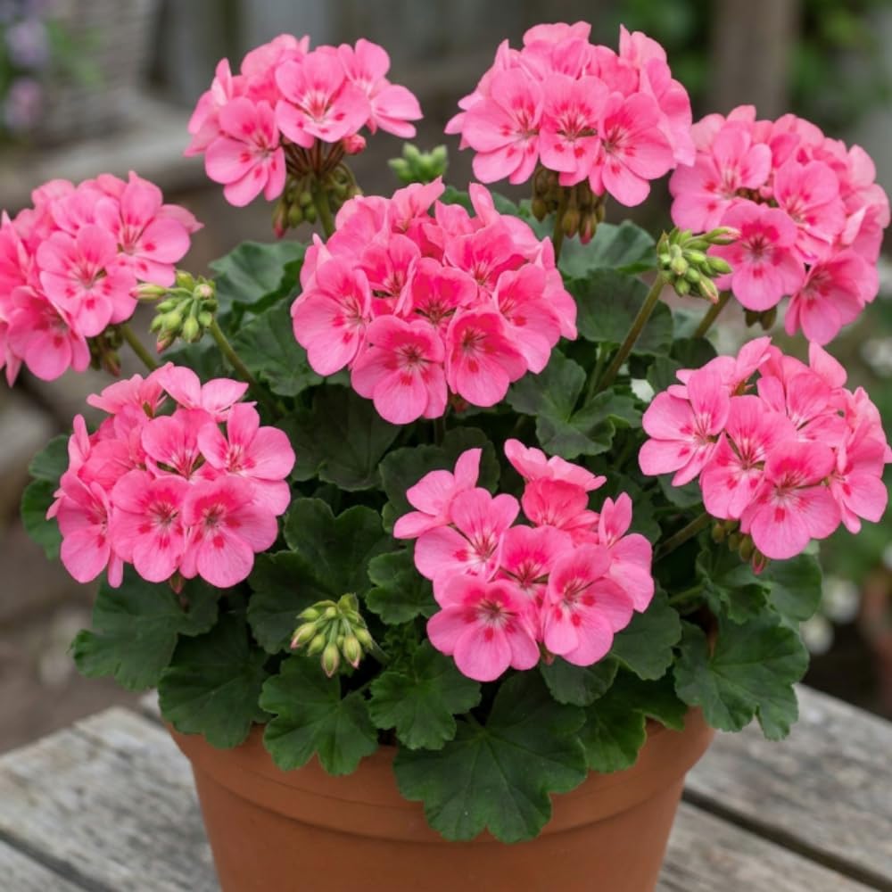 Pink Geranium Plant - 4 Inch Pot, Live Vibrant Geranium Plant, 4-6" Tall Well Rooted Geraniums Starter Plant for Colorful Patio and Garden Flower