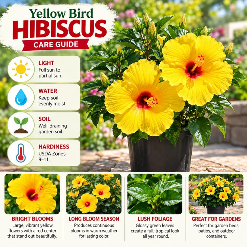 3 Hardy Hibiscus Live Plants, Flowering Shrub, Yellow Blooms, 4-7"