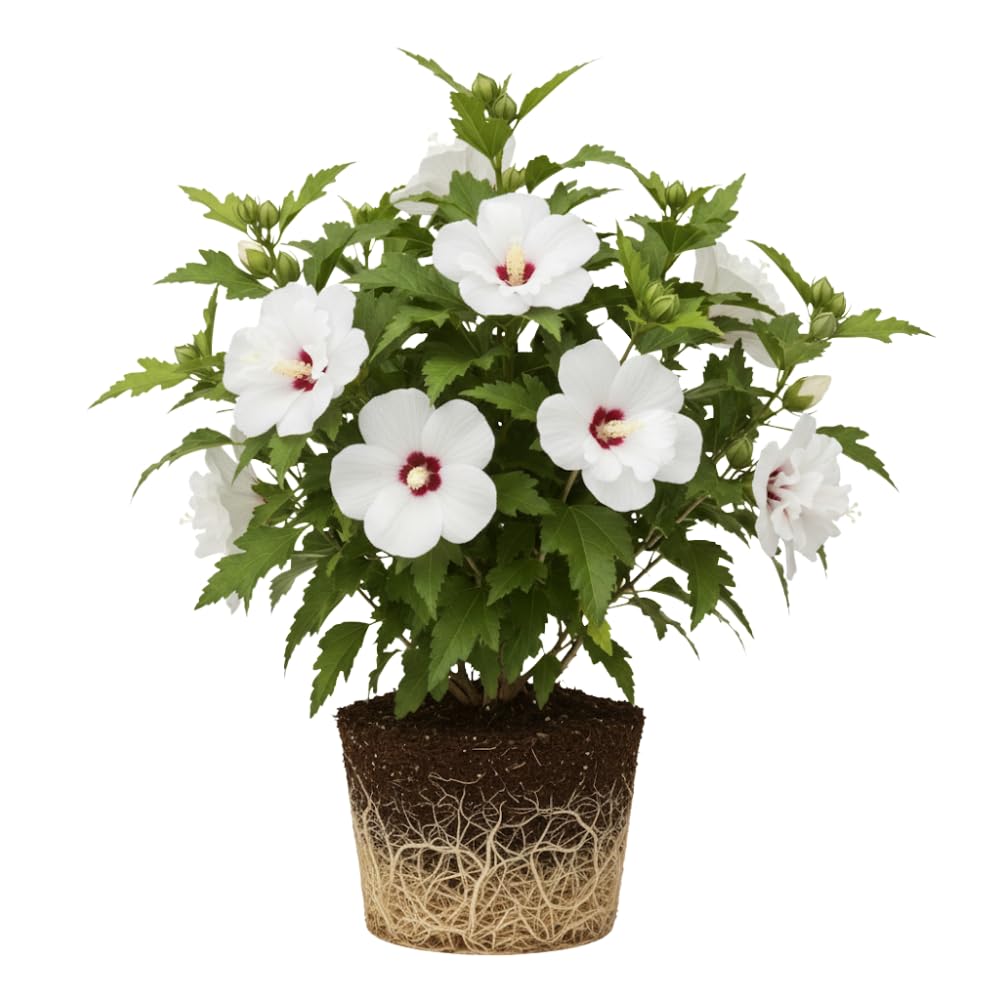 Live Rose of Sharon Plant 6-13" Tall, Althea Hibiscus Bush Well Rooted, Hardy Fragrant Hibiscus Syriacus Flowering Plant - White Blooms