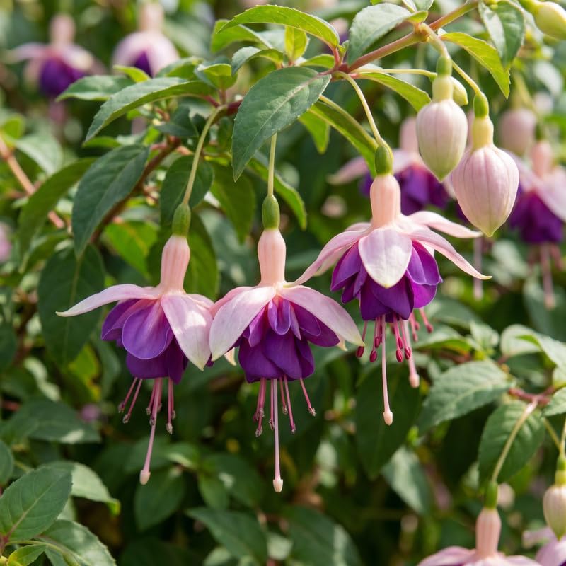Set 2 White Purple Fuchsia Plants Live 4-7 Inches Tall, Colorful Hanging Flower Plants for Patio, Garden and Containers