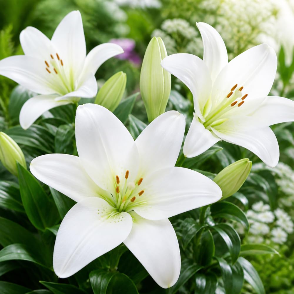 Pack of 3 White Lily Bulbs for Planting, Bright Sunny Blooms, Summer Flowering Perennial Garden Flowers, Lily Bulbs for Containers and Outdoor Garden