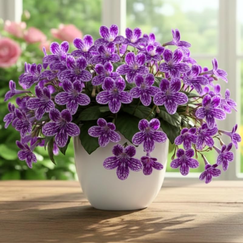 Streptocarpus Live Plant, 5-8" False African Violet Ladyslipper Primose Plant for Spring Planting, Indoor Outdoor Home Décor (Grape)