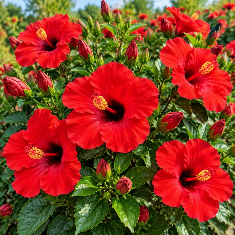 3 Hardy Hibiscus Live Plants, Flowering Shrub, Red Blooms, 4-7"