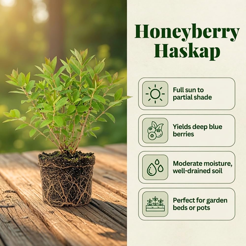 Blue Honeyberry Live Plant, Haskap Honeyberrie Plant 5-8” Tall, Sweet Fruit Berry Starter Plant, Cold Hardy Berry Bush for Outdoor Gardening