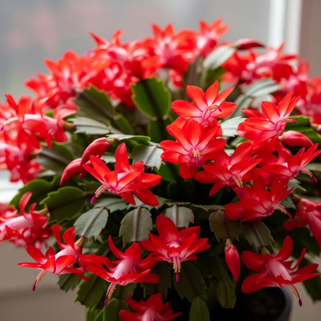 Christmas Cactus Plant Live, Starter Holiday Thanksgiving Cactus Plant for Indoor Outdoor Houseplants, Fasle Easter Cactus Plants Like, Cold Hardy, 5-9" in Tall (Red)
