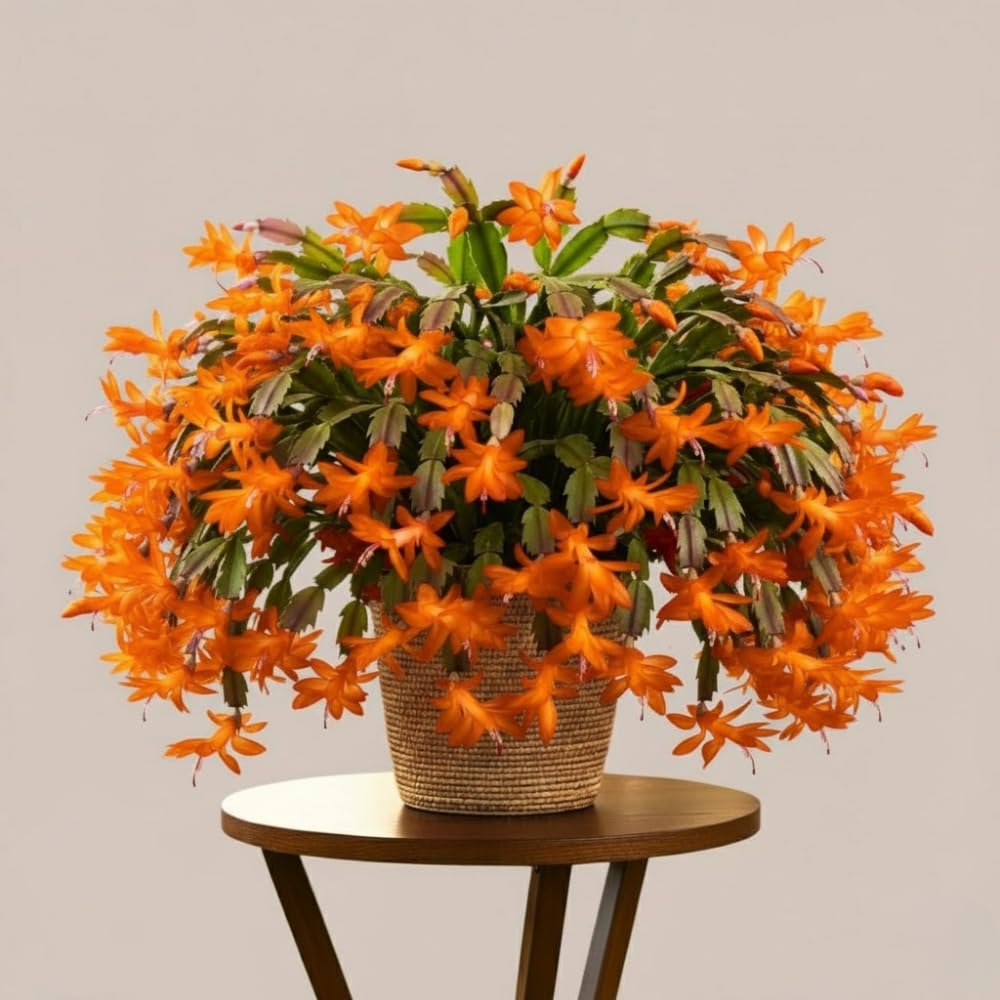 Christmas Cactus Plant Live, Starter Holiday Thanksgiving Cactus Plant for Indoor Outdoor Houseplants, Fasle Easter Cactus Plants Like, Cold Hardy, 5-9" in Tall (Orange)