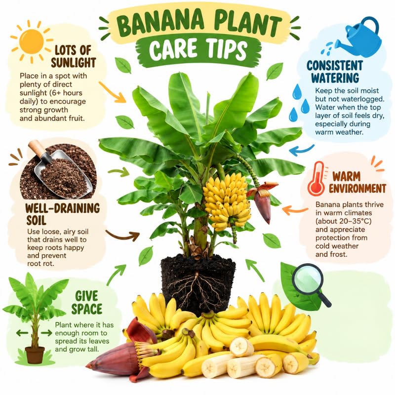 Grand Nain Banana Tree Live Plant, Edible Fruit, 4-6" Tall