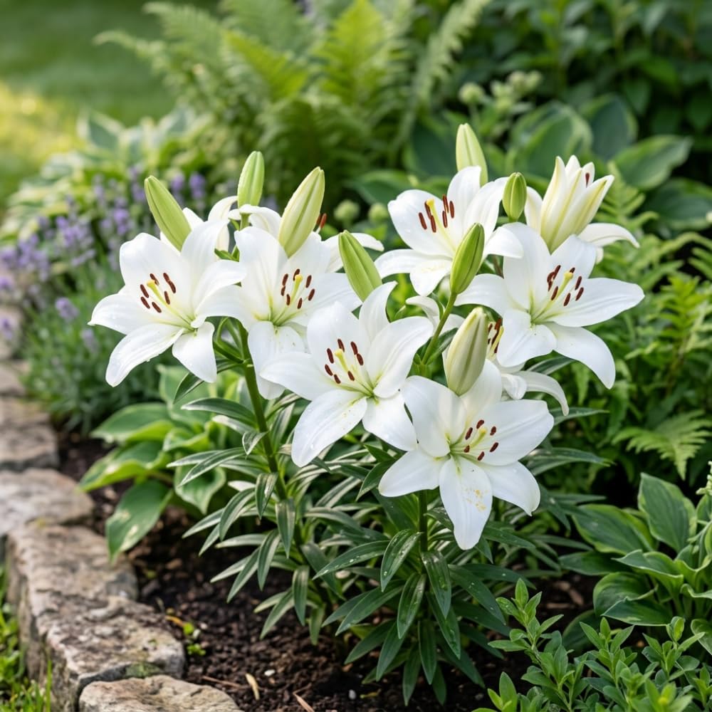 Pack of 3 White Lily Bulbs for Planting, Bright Sunny Blooms, Summer Flowering Perennial Garden Flowers, Lily Bulbs for Containers and Outdoor Garden