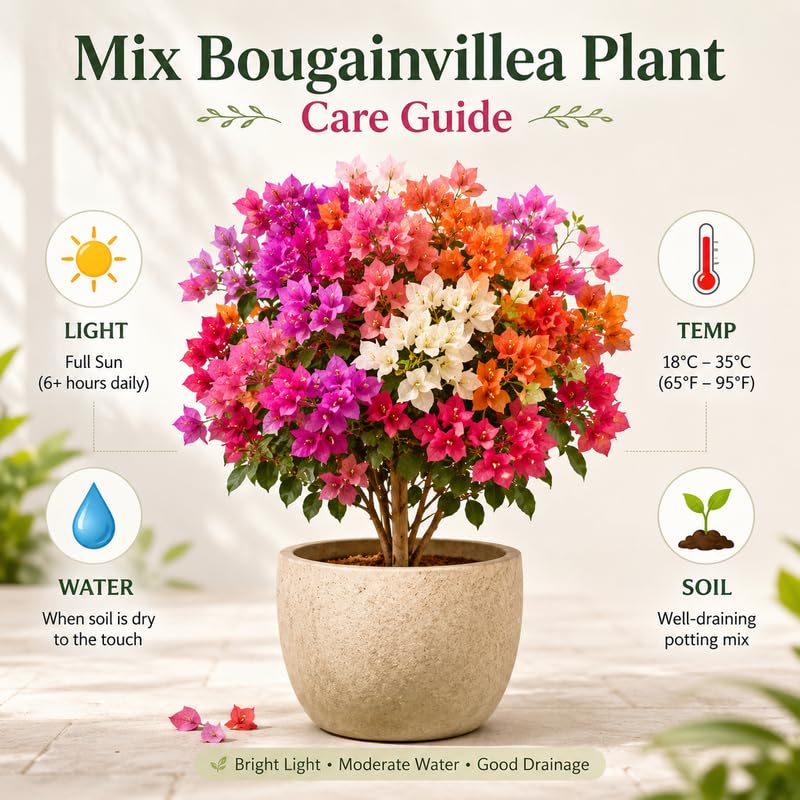 Set 2 Mixed Bougainvillea Live Plants 4-7 Inches Tall, Vibrant Bumgainvillea Flowering Vines for Garden, Patio Containers and Indoor Growing