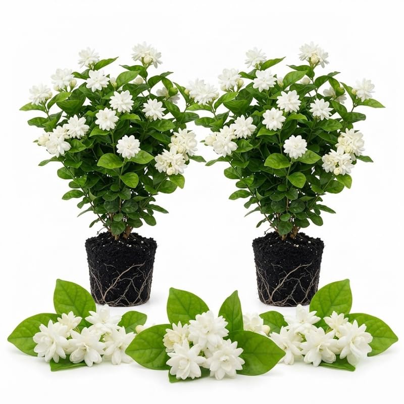 2 Double Jasmine Live Plants, Fragrant Flowering Shrubs, 4-6" Tall
