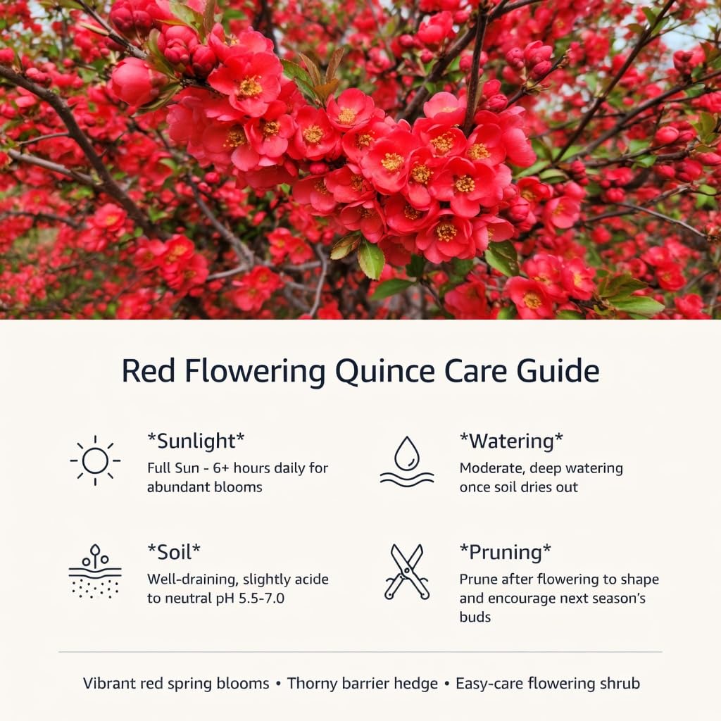 Red Flowering Quince Live Plant Shrub 5 Inch Pot, Chaenomeles Japonica for Yard Garden, Quince Flower Plant 6-8" Tall