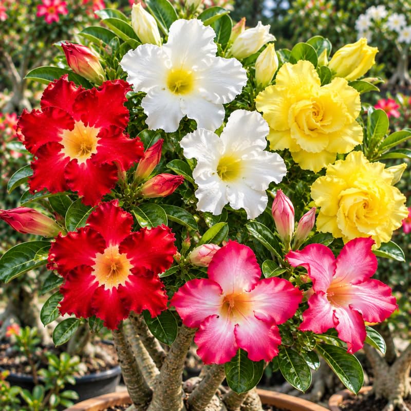 2 Mix Desert Rose Live Plants, Adenium Succulent, 4-6" Tall