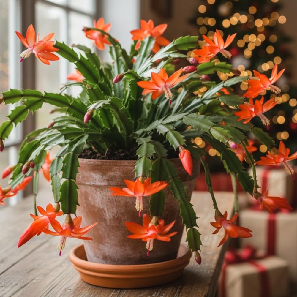 Christmas Cactus Plant, Thanksgiving Cactus in 4” Pot, Colorful Holiday Blooms, Indoor Gardens Growing (Orange Christmas Cactus)